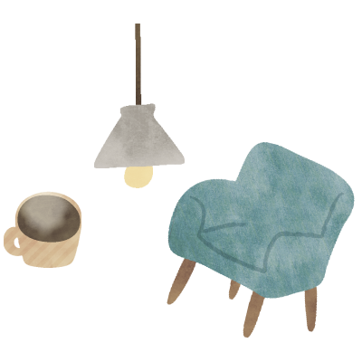 ソファとライトとコーヒーカップのイラスト